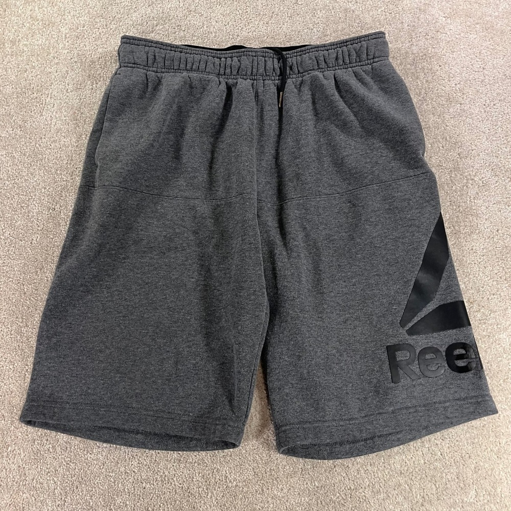 Reebok Fleece Athletic Shorts Mens Medium Charcoal Grey Logo Sweatshorts